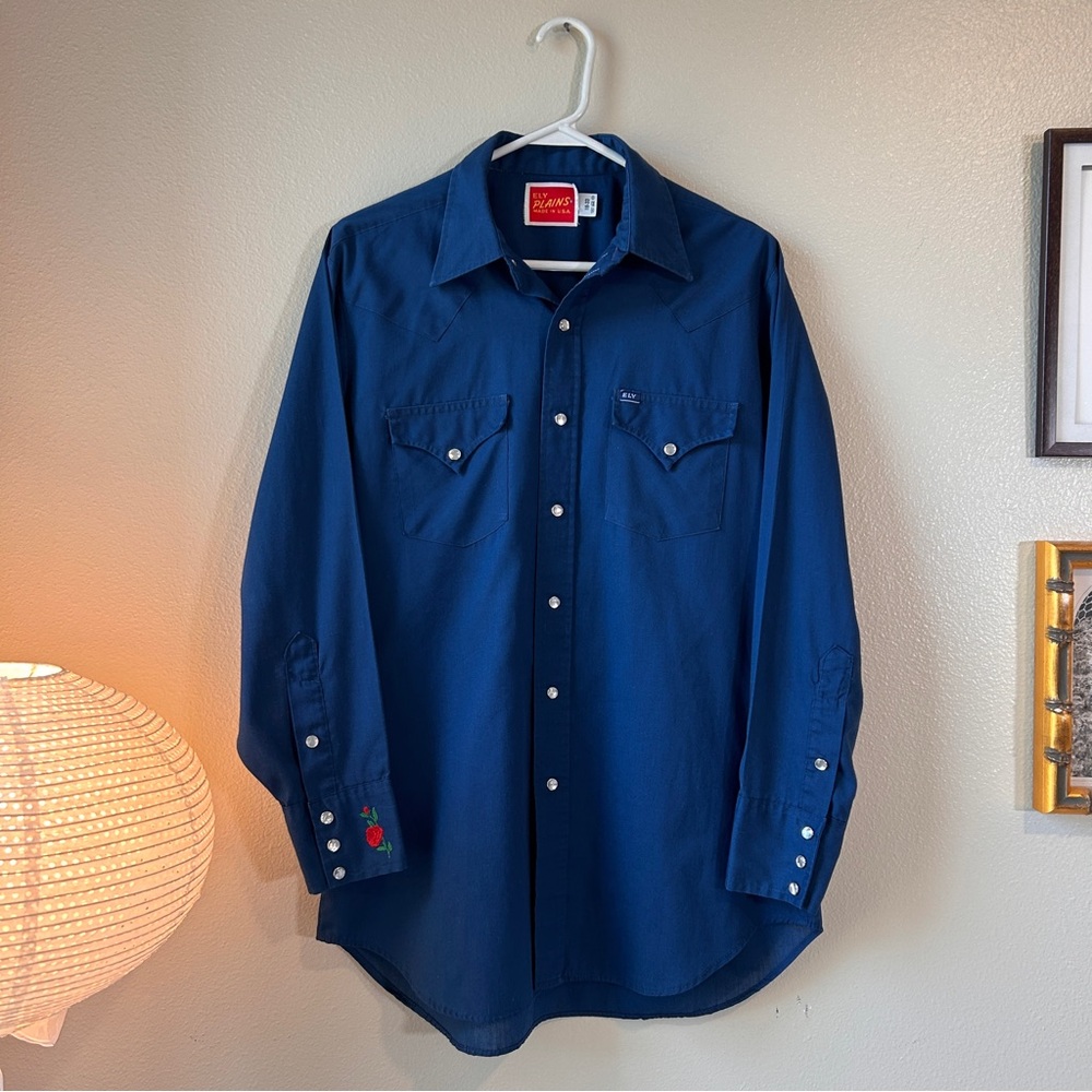 Vintage Ely Plains blue rose western button up shirt 16-33